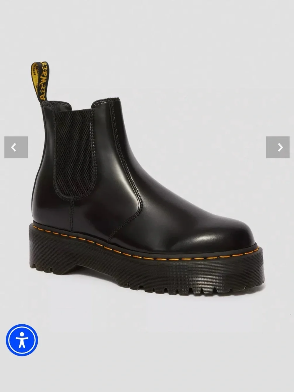 Dr. Martens Black Leather Platform Chelsea Boot with Yellow Stitching